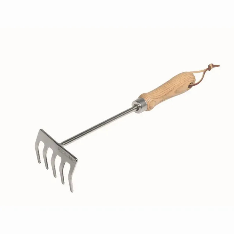 Siena GARDEN Small Rake Classic Line with 4 Tines, Stainless Steel with Wooden Handle