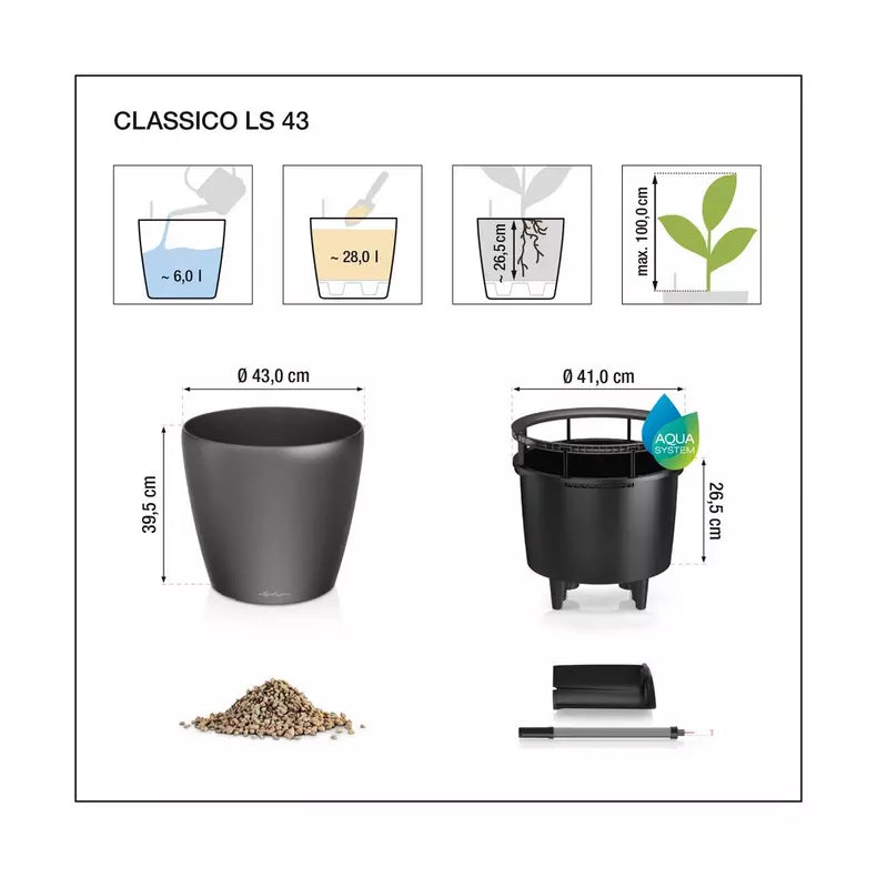 LECHUZA Pflanzenkübel CLASSICO Premium 43 LS Komplettset