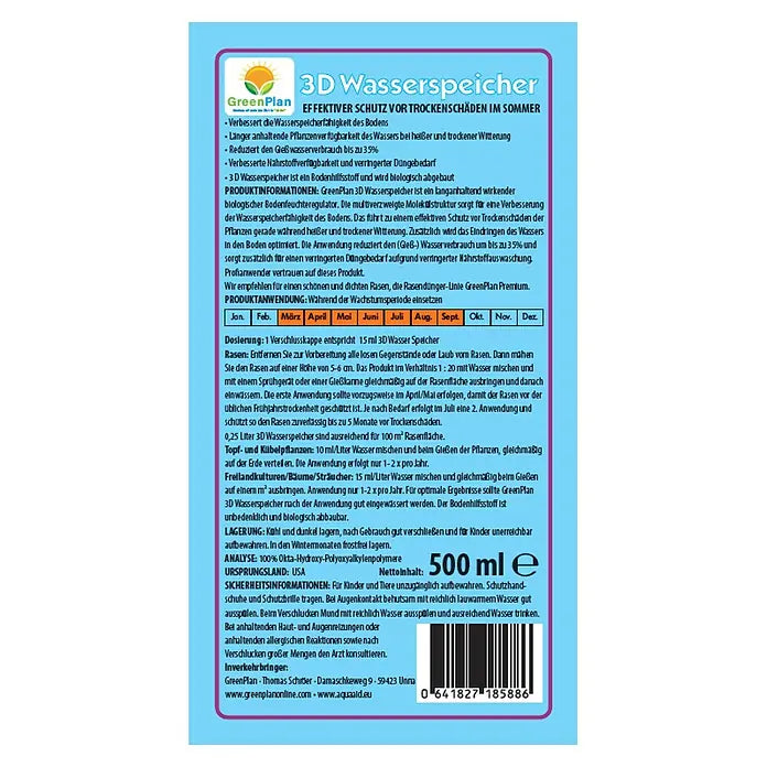 GreenPlan Aqua Aid Wasserspeicher 3D – Flüssiger Wasserspeicher für Böden
