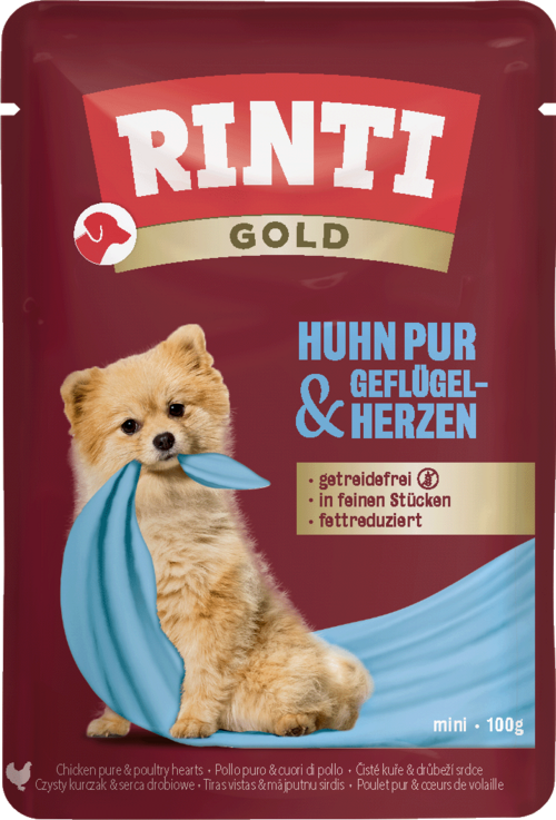 Rinti Gold Huhn Pur & Geflügelherzen - Frischebeutel