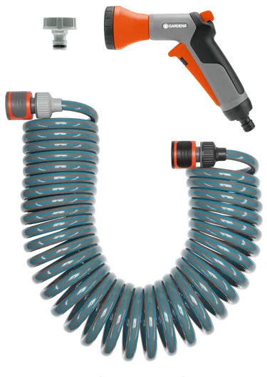 GARDENA Spiralschlauch-Set 10 m, komplett mit Impulsbrause und Systemteilen