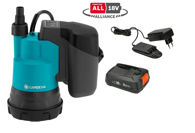 GARDENA Akku-Klarwasser-Tauchpumpe 2000/2 18V P4A Ready-To-Use Set