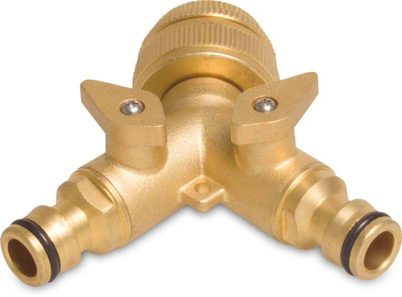 Bevo Profec Y-Stück Clickkupplung Messing 3/4"-1" Überwurfmutter IG x Klickstecker x Klickstecker type mit Kugelhahn
