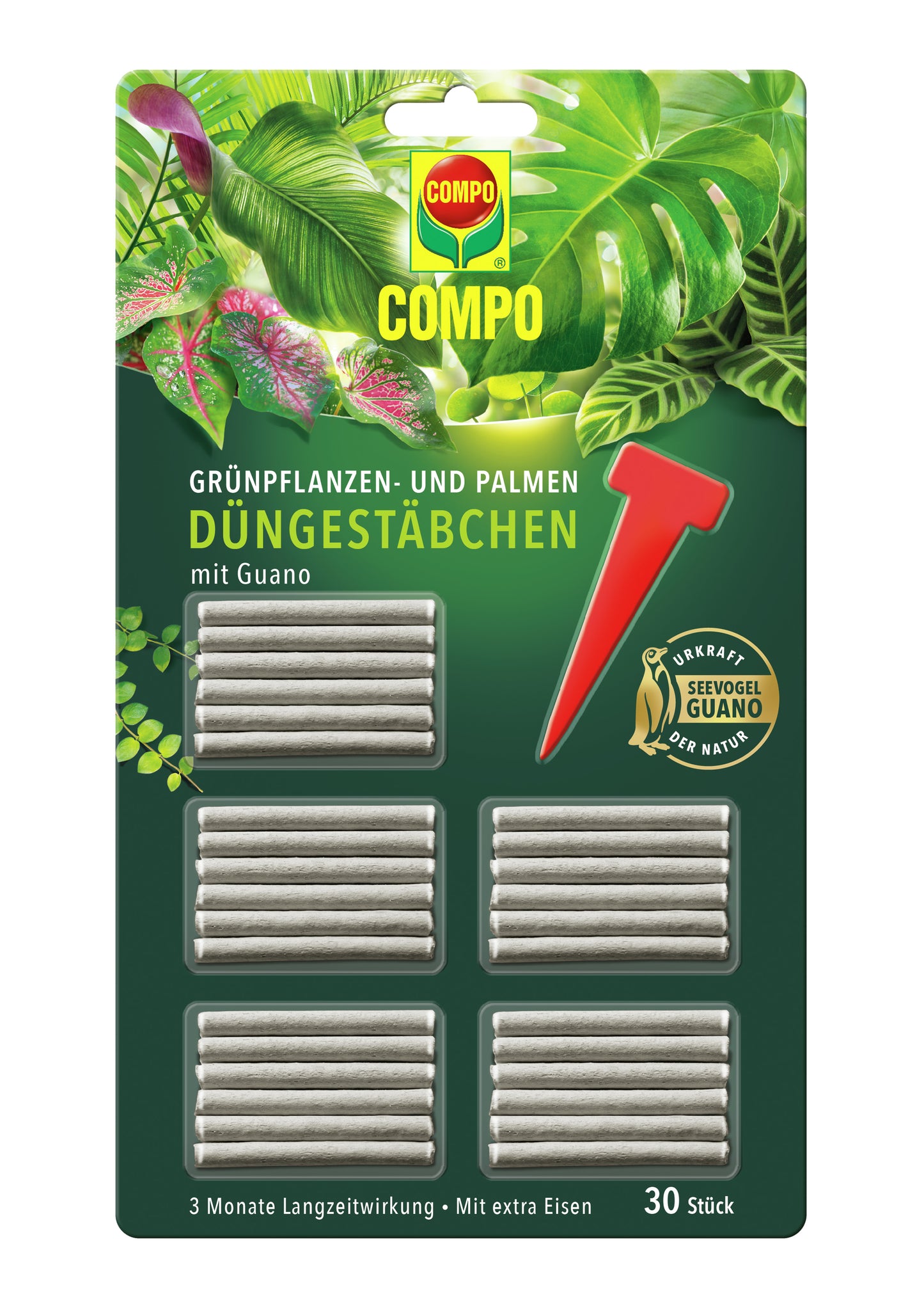 COMPO Grünpflanzen- und Palmen Düngestäbchen mit GUANO (30 Stäbchen)
