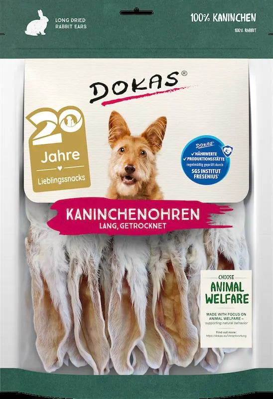 Dokas Kaninchenohren mit Fell getrocknet lang  180 g
