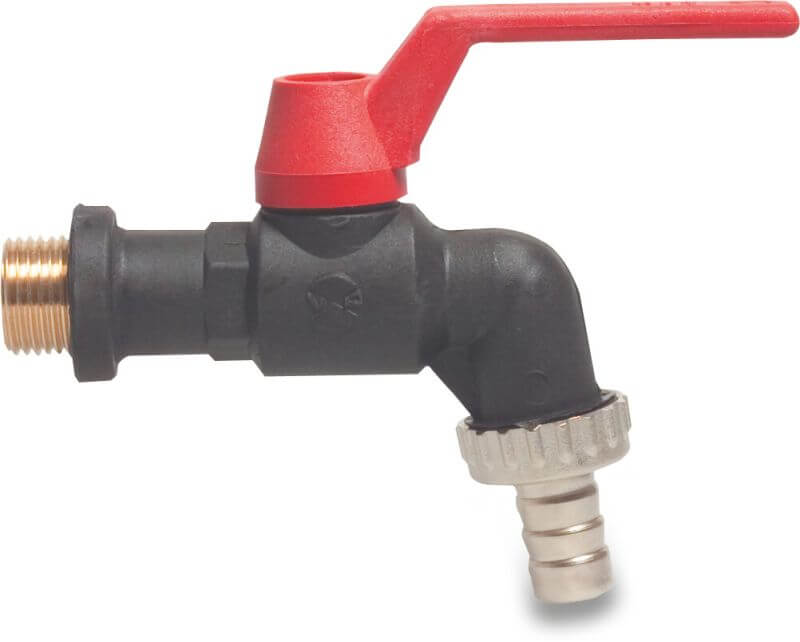 Bevo VIR Kugelauslaufhahn PP 3/4" x 19 mm Außengewinde x Schlauchtülle 16bar DN20 Schwarz type 210