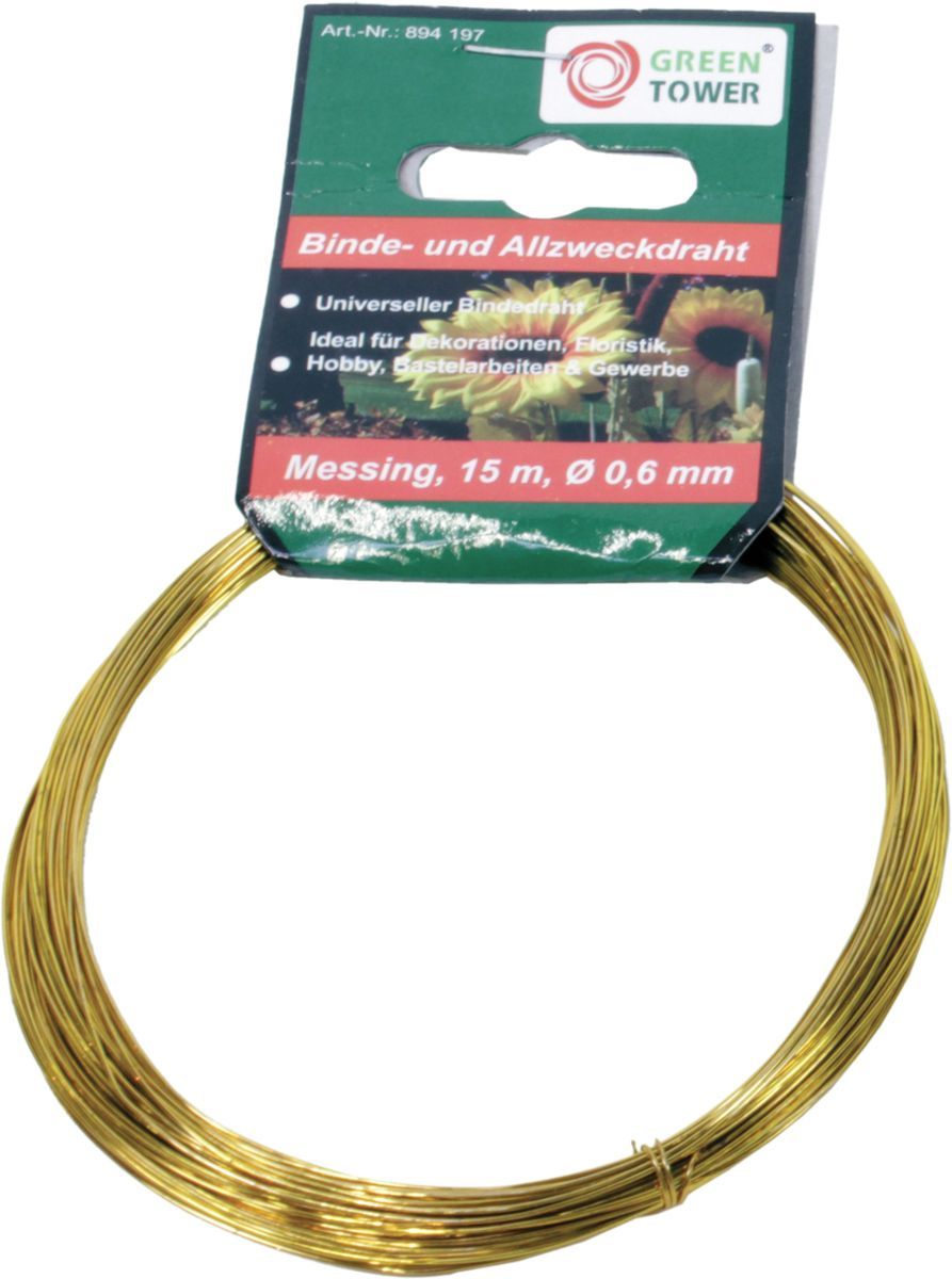 Green Tower Binding and All-Purpose Wire, Brass, 15 m, Ø 0.6 mm