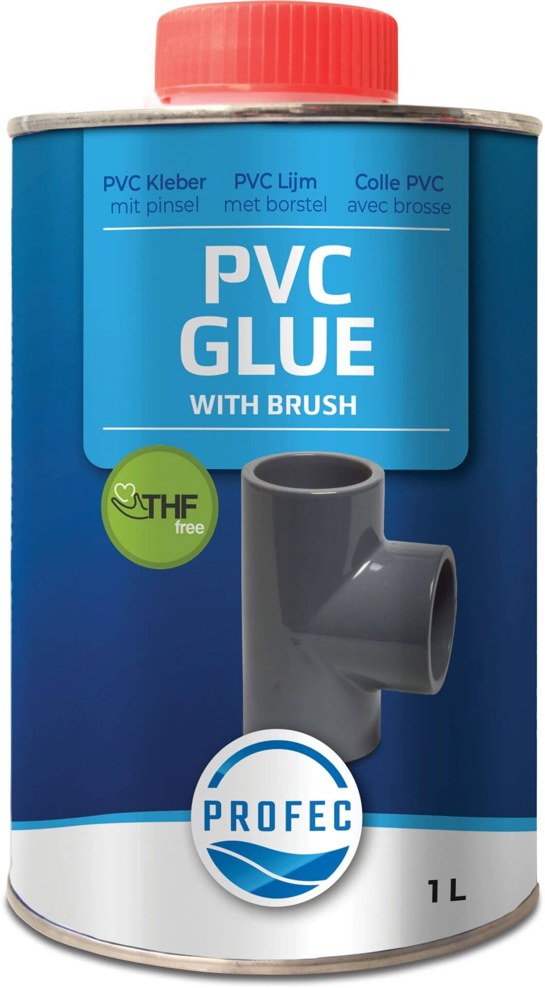 Bevo Profec PVC glue 1ltr with brush type THF-free Label EN/DE/NL/FR