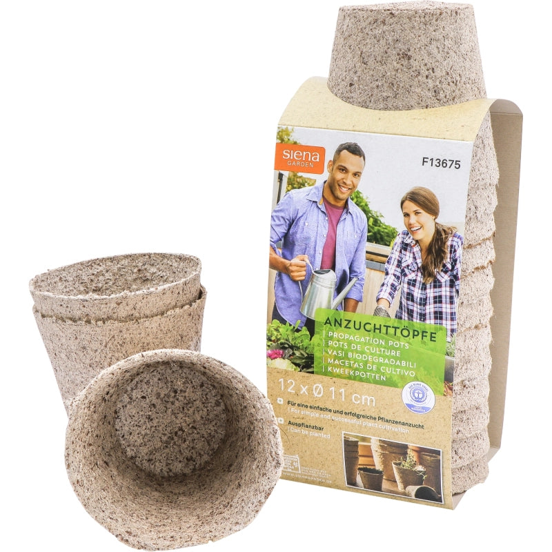 Siena GARDEN Organic Seedling Pots, 12 pieces, 11 cm diameter, round