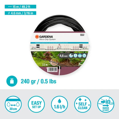 Micro-Drip-System Drip Line, above-ground, 4.6 mm (3/16"), 1.5 l/h, 15 m, without fittings