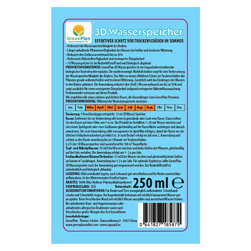 GreenPlan Aqua Aid Wasserspeicher 3D – Flüssiger Wasserspeicher für Böden