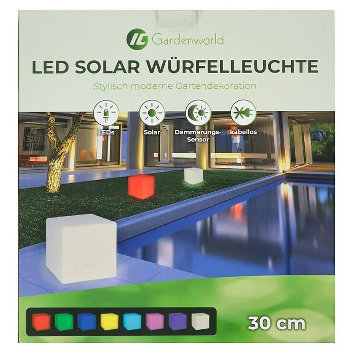 Gardenworld LED Solar Würfelleuchte 30 cm