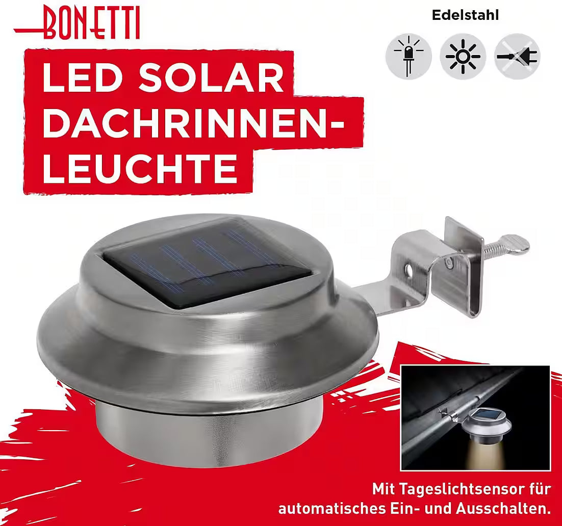 LED Solar Dachrinnenleuchte 2er-Set BONETTI Mailorderbox + Sticker