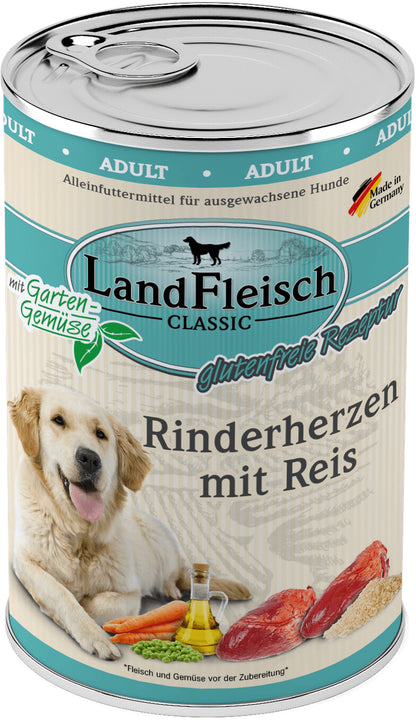 LandFleisch Dog Classic Rinderherzen mit Reis