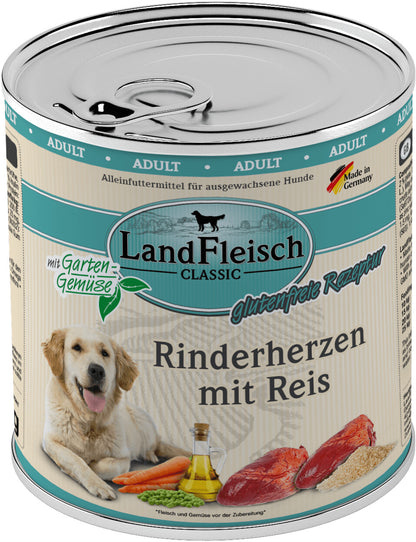 LandFleisch Dog Classic Rinderherzen mit Reis