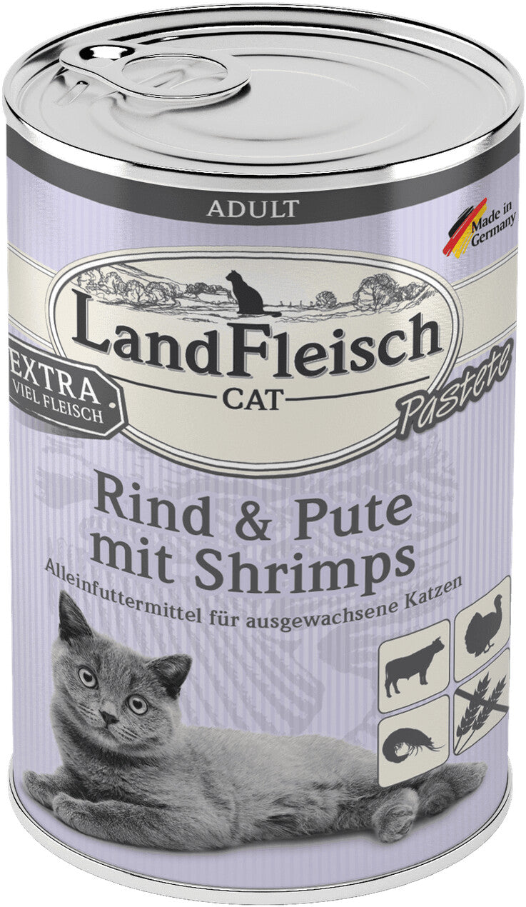 Landfleisch Cat Adult Pastete Rind, Pute & Shrimps