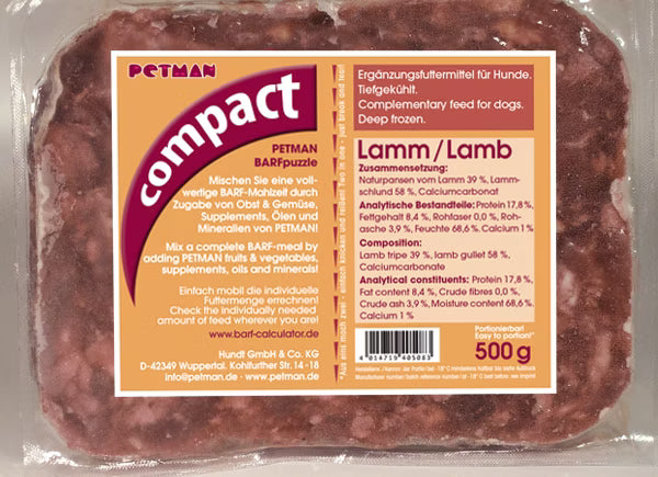 Petmann Compact Lamb 500g Frozen