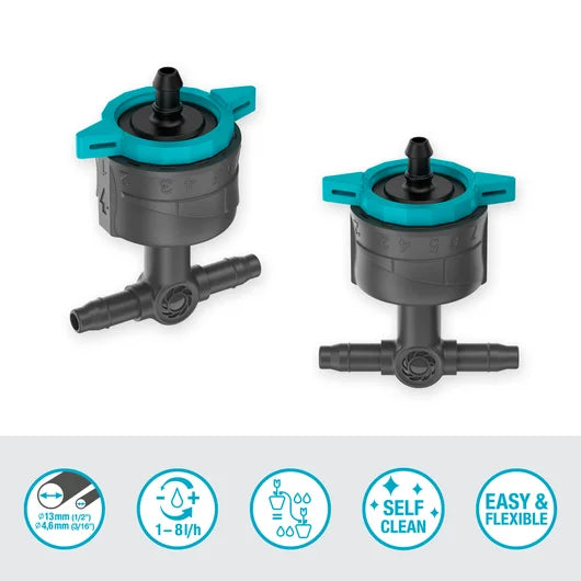 GARDENA Micro-Drip-System Adjustable In-Line Drip Head 1-8 l/h, pressure-equalizing - Contents: 5 In-Line Drip Heads, 1 End Cap
