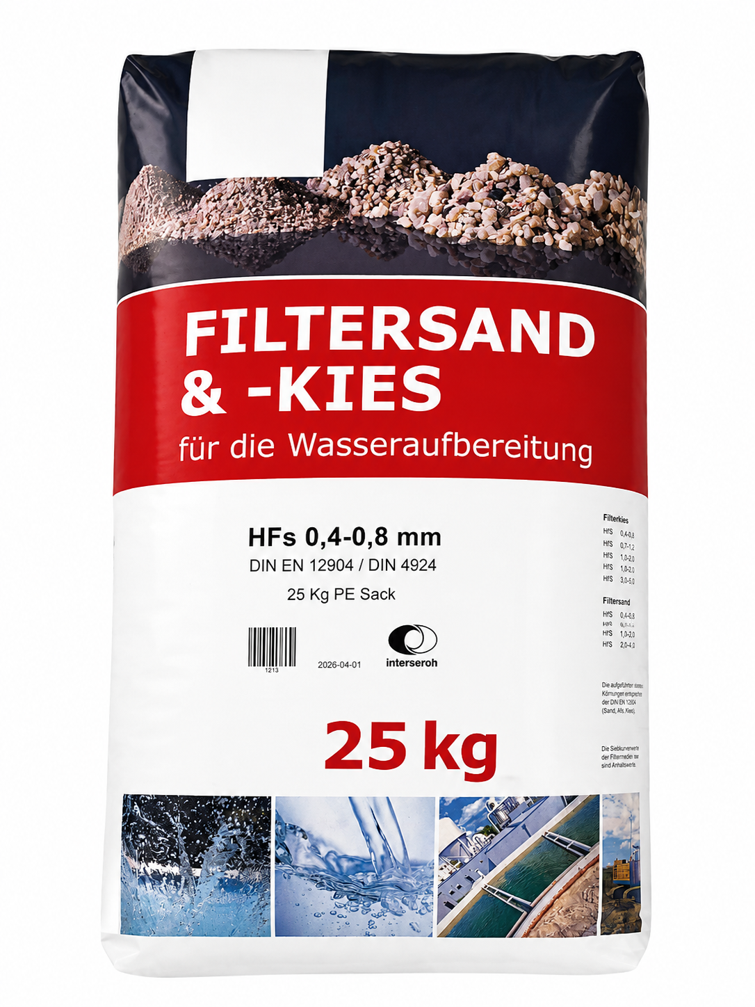 Filtersand &- Kies für die Wasseraufbereitung 0,4 - 0,8 mm 25kg