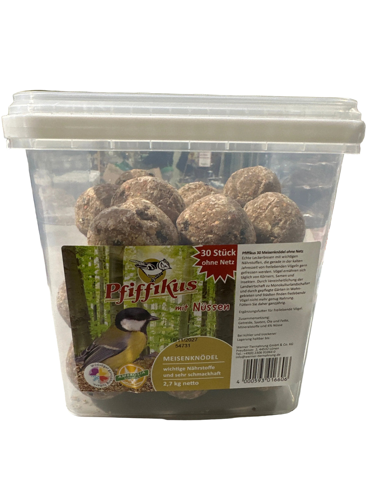 Pfiffikus Meisenknödel mit Nüssen 30 Stück ohne Netz (Eimer)