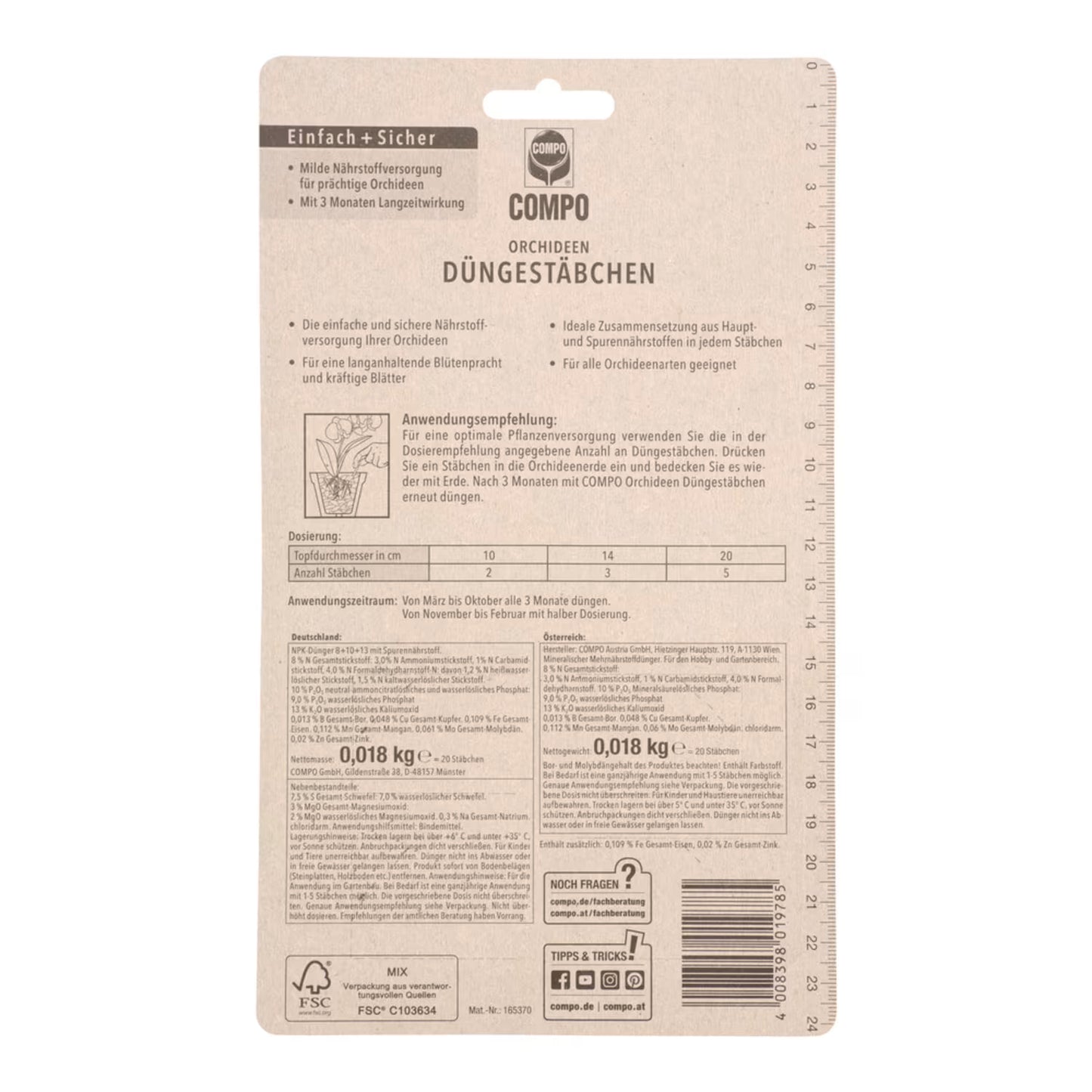 Compo Düngestäbchen für Orchideen (20 Stäbchen)
