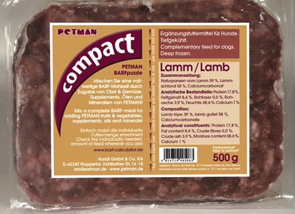 Petmann Compact Lamb 500g Frozen