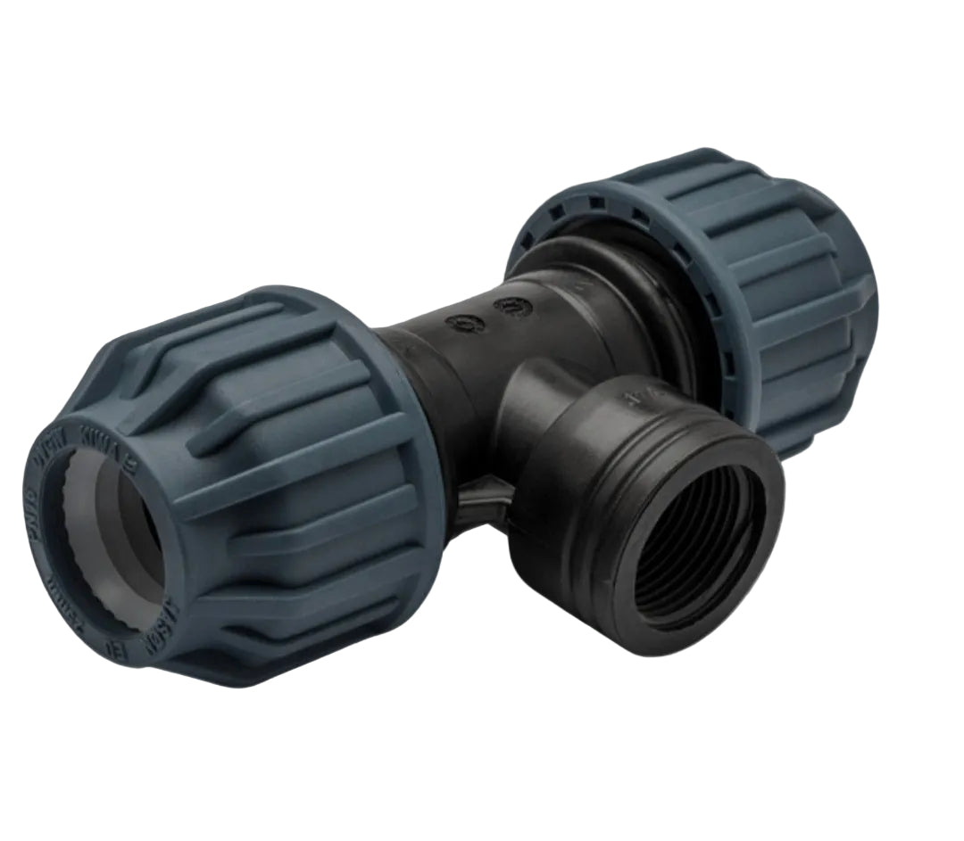 Jason T-Stück 90° PP 25 mm x 3/4" x 25 mm Klemm x Innengewinde x Klemm 16bar Schwarz/Blau DVGW/KIWA/WRAS/SVGW