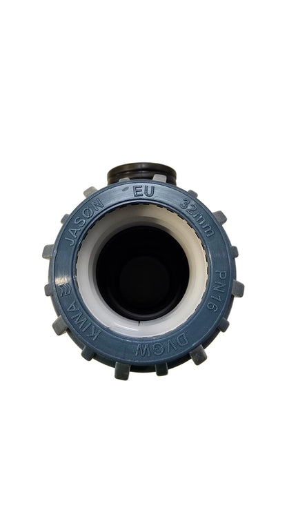 Jason T-Stück 90° PP 32 mm x 3/4" x 32 mm Klemm x Innengewinde x Klemm 16bar Schwarz/Blau DVGW/KIWA/WRAS/SVGW