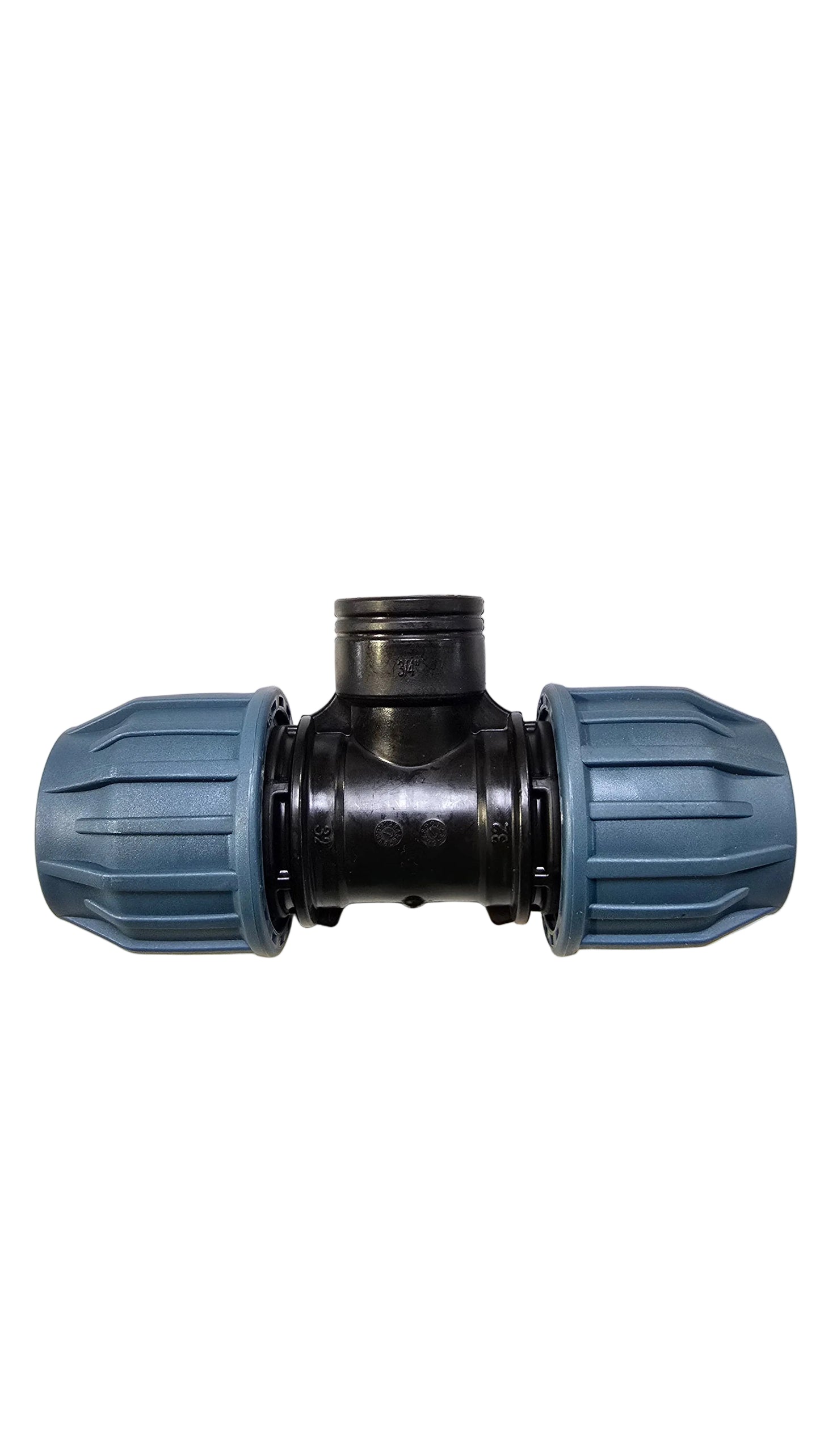 Jason T-Stück 90° PP 32 mm x 3/4" x 32 mm Klemm x Innengewinde x Klemm 16bar Schwarz/Blau DVGW/KIWA/WRAS/SVGW
