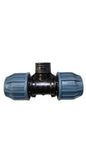 Jason T-Stück 90° PP 32 mm x 3/4" x 32 mm Klemm x Innengewinde x Klemm 16bar Schwarz/Blau DVGW/KIWA/WRAS/SVGW