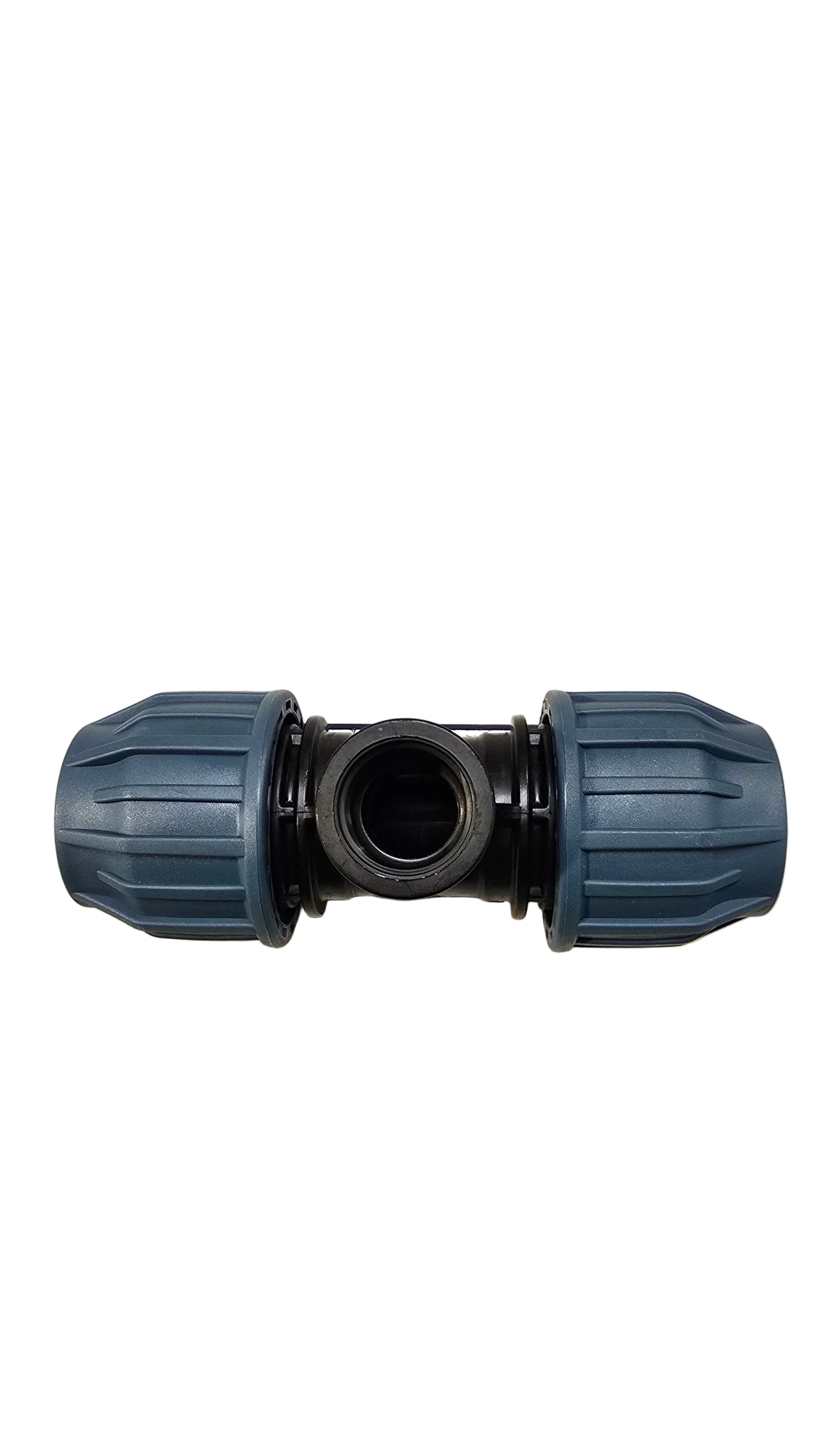 Jason T-Stück 90° PP 32 mm x 3/4" x 32 mm Klemm x Innengewinde x Klemm 16bar Schwarz/Blau DVGW/KIWA/WRAS/SVGW