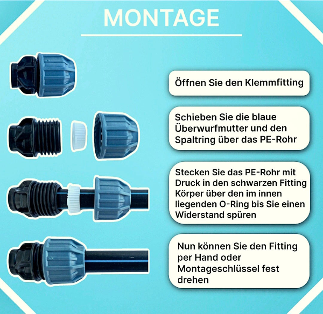 Jason Winkel 90° PP 25 mm x 3/4" Klemm x Innengewinde 16bar Schwarz/Blau DVGW/KIWA/WRAS/SVGW