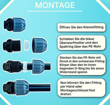 Jason T-Stück Klemm x Innengewinde x Klemm 16bar Schwarz/Blau DVGW/KIWA/WRAS/SVGW