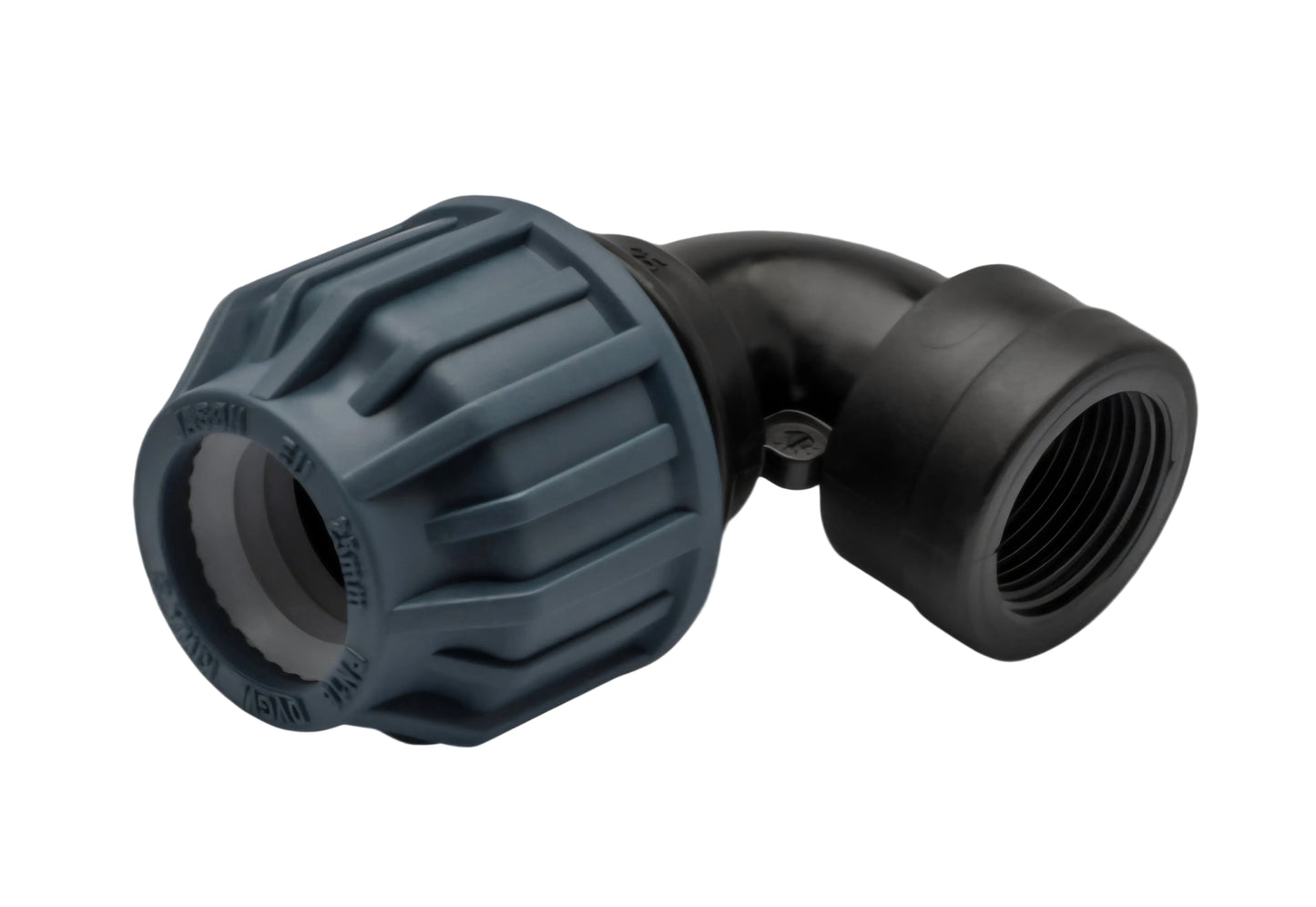 Jason Winkel 90° PP 25 mm x 3/4" Klemm x Innengewinde 16bar Schwarz/Blau DVGW/KIWA/WRAS/SVGW